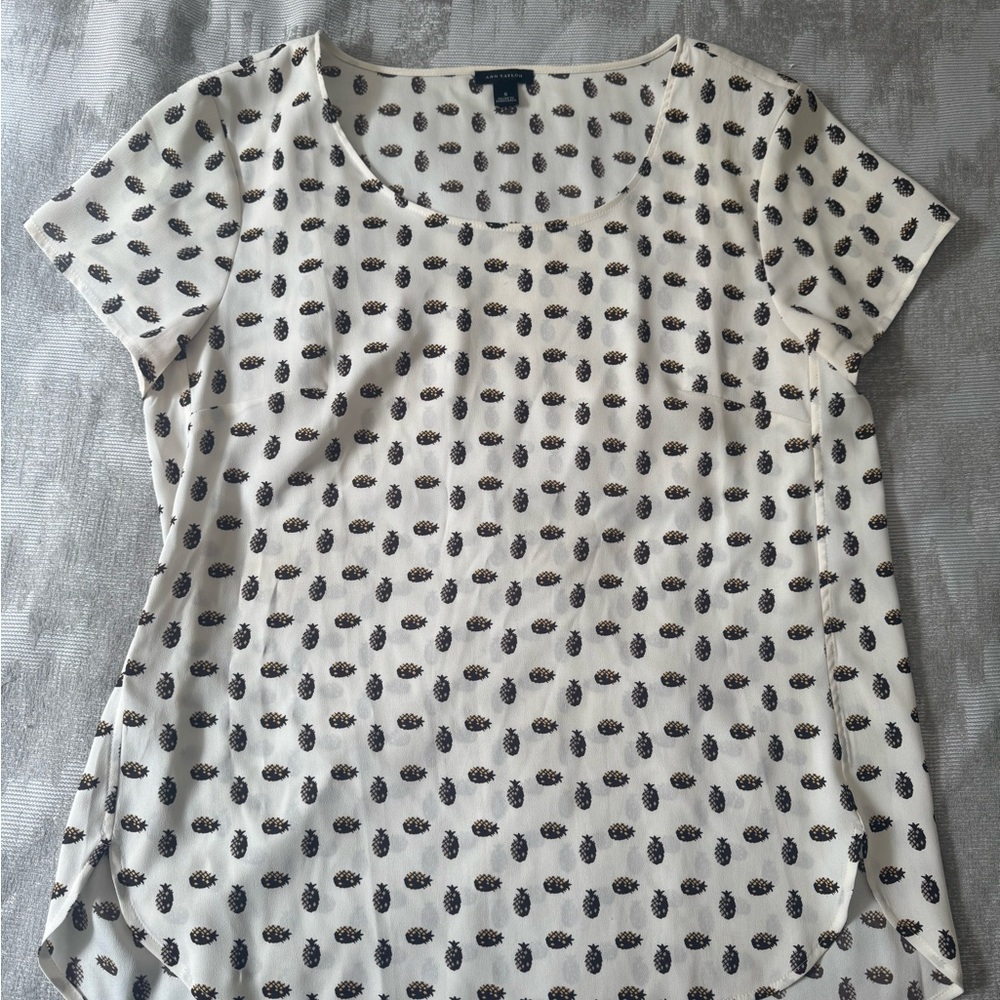 Ann Taylor Short Sleeve Blouse with Pineapple Print
